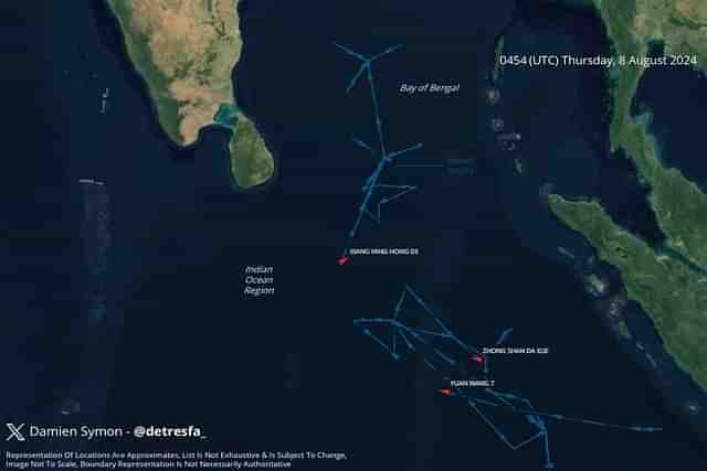 Tracks of three Chinese spy vessels in the Indian Ocean Region. (X/detresfa_)